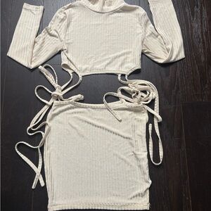Cream Ribbed Two-Piece Set